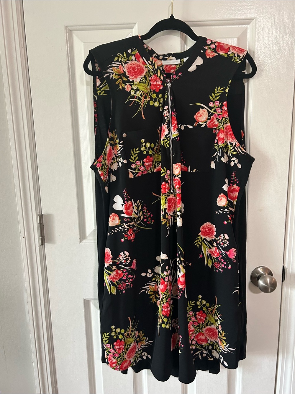New York & Company Black Floral Tie-Front Sleeveless Dress size xxl